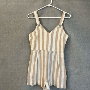 Elegant Beige and White Striped Women's Romper